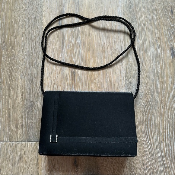 Vintage 80's Black Clutch with Rhinestones Formal Party Bridal - Picture 3 of 12
